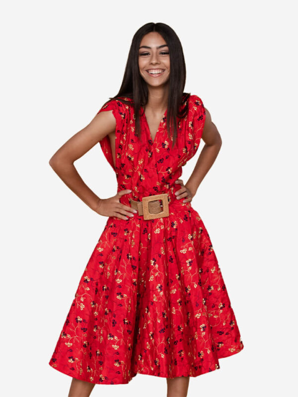 Floral Short Dress Red