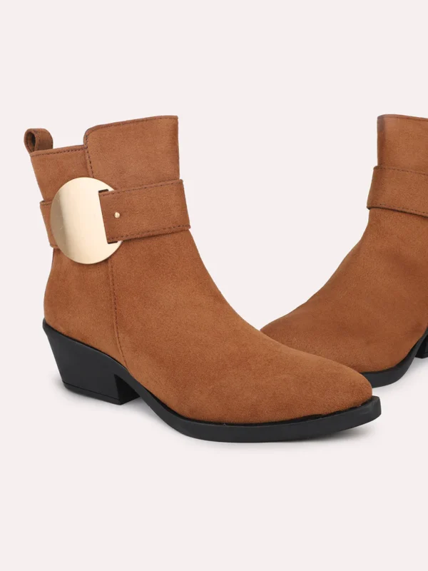 Women’s Tan Round Toe High-Top Block Heel Boots